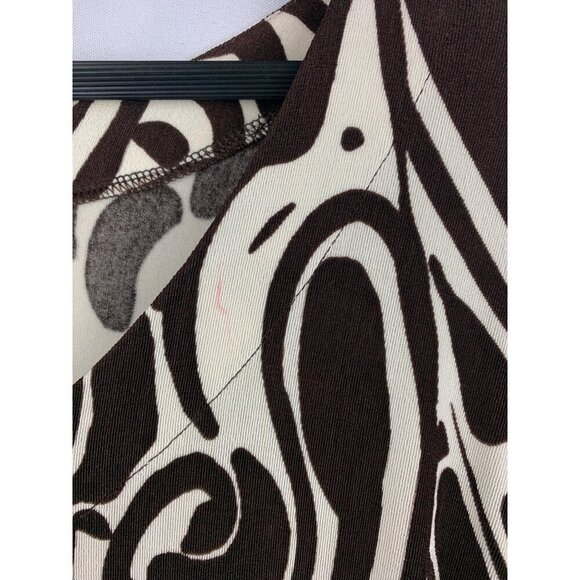 Chicos Travelers Womens V-Neck Brown & Cream Abstract Top Size 3 Acetate/Spandex - Picture 4 of 4